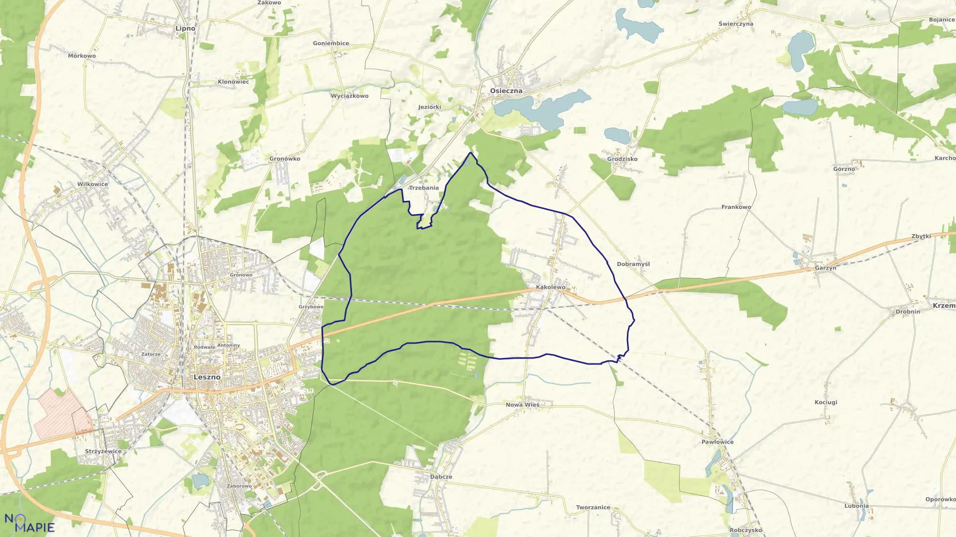 Mapa obrębu Kąkolewo w gminie Osieczna